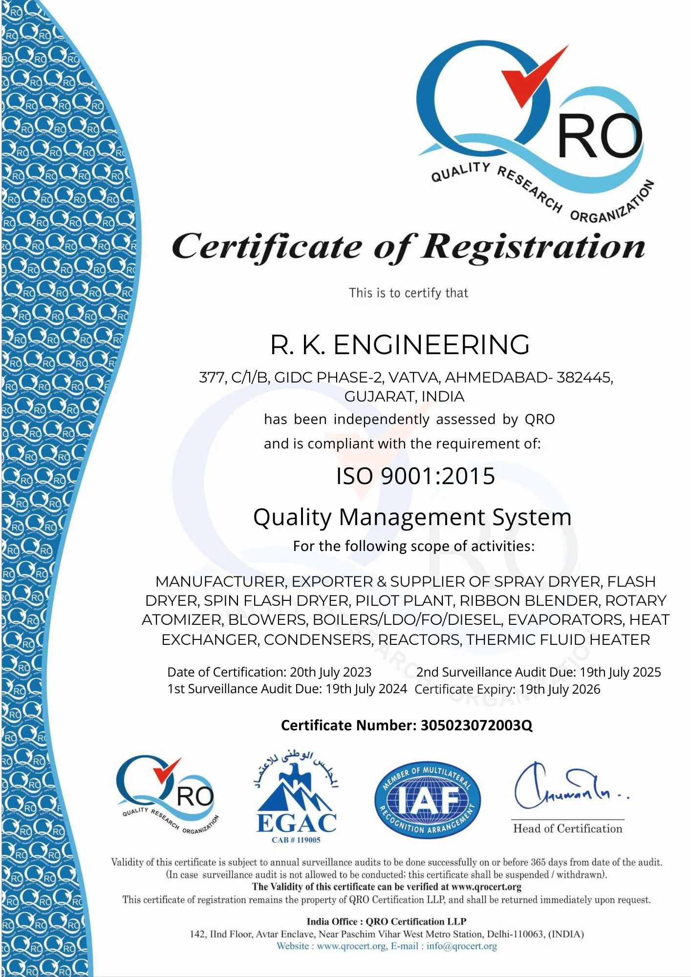 Gulal Dryer ISO Certification