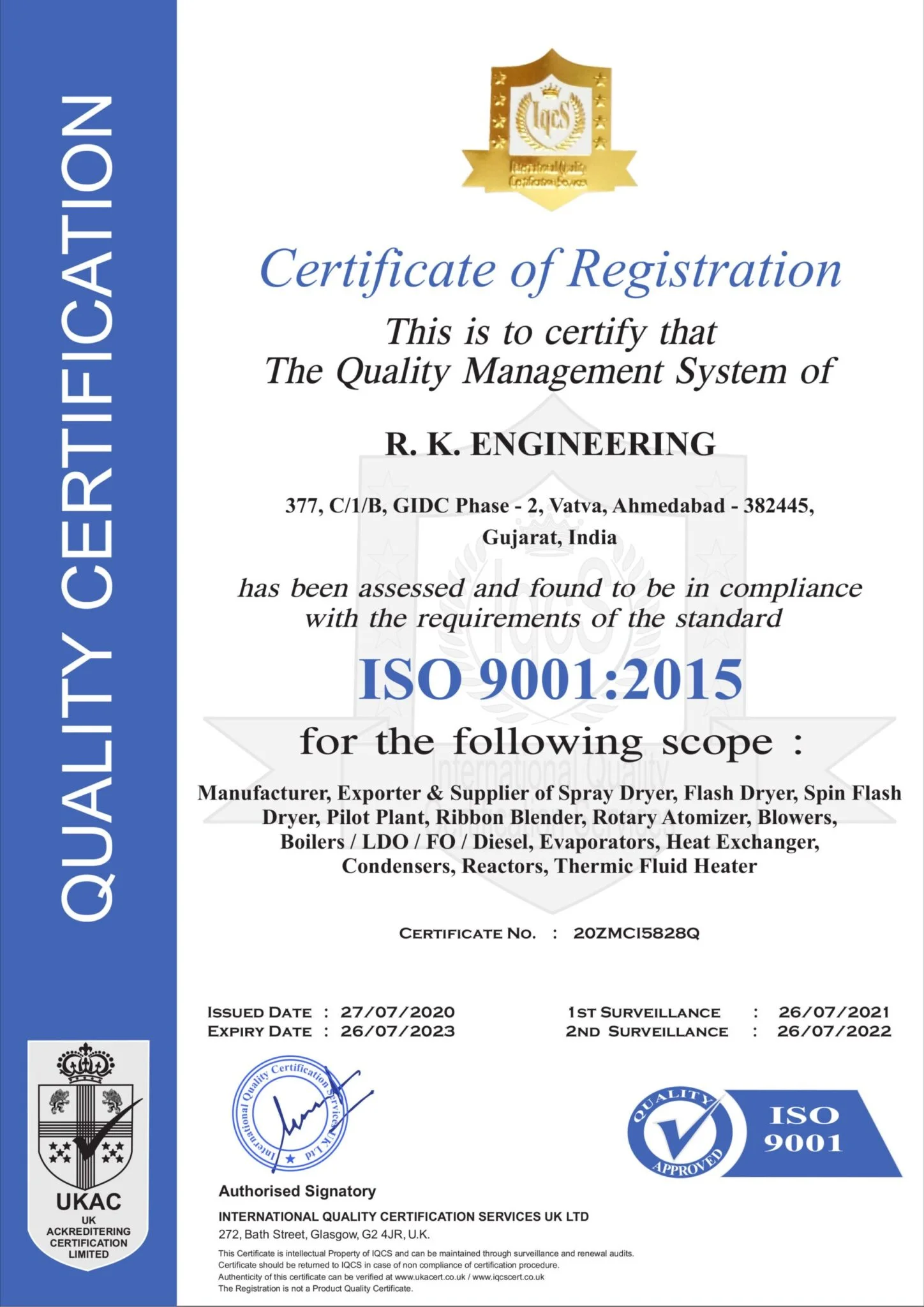 Gulal Dryer Quality Certification